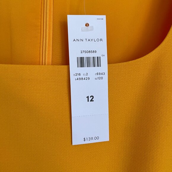 Ann Taylor | Gold Yellow Doubleweave Square Neck Sleeveless Sheath Dress 12 NWT - Picture 3 of 6